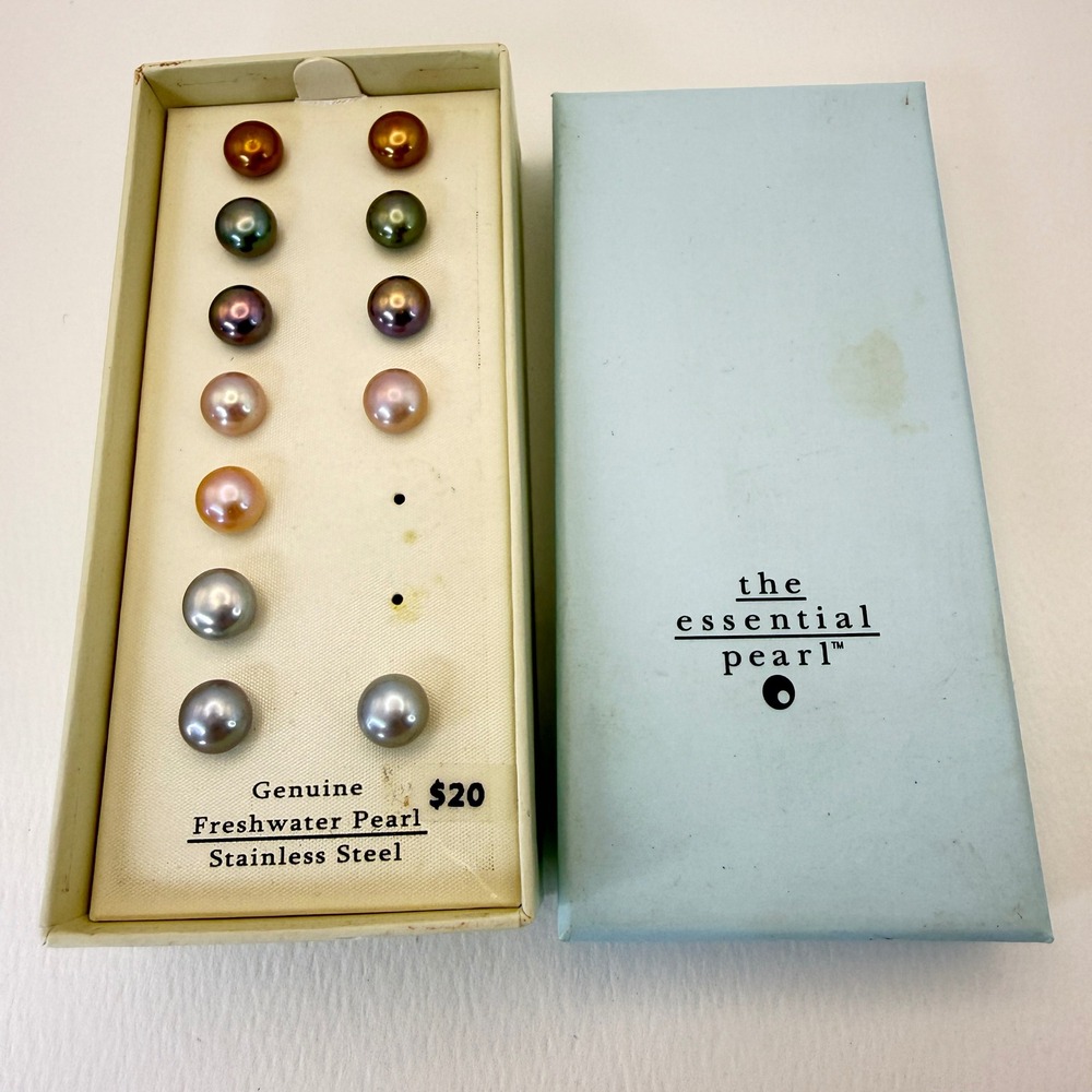The Essential‎ Pearl Genuine Freshwater Pearl Stainless Steel Earring Set Multi